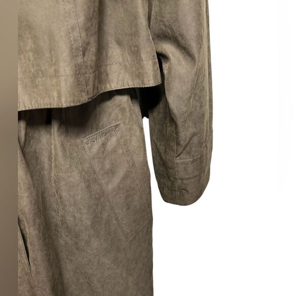 Outbrook Brown Hooded Trench Coat Button Up with Removable Hood 90’s Faux Suede - Picture 7 of 7